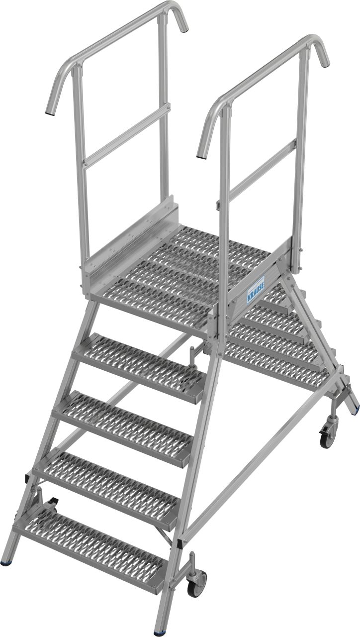 Двухсторонняя передвижная лестница с платформой Krause STABILO 2x5 ступеней из решетки с антискользящим рифлением класса R13 821454