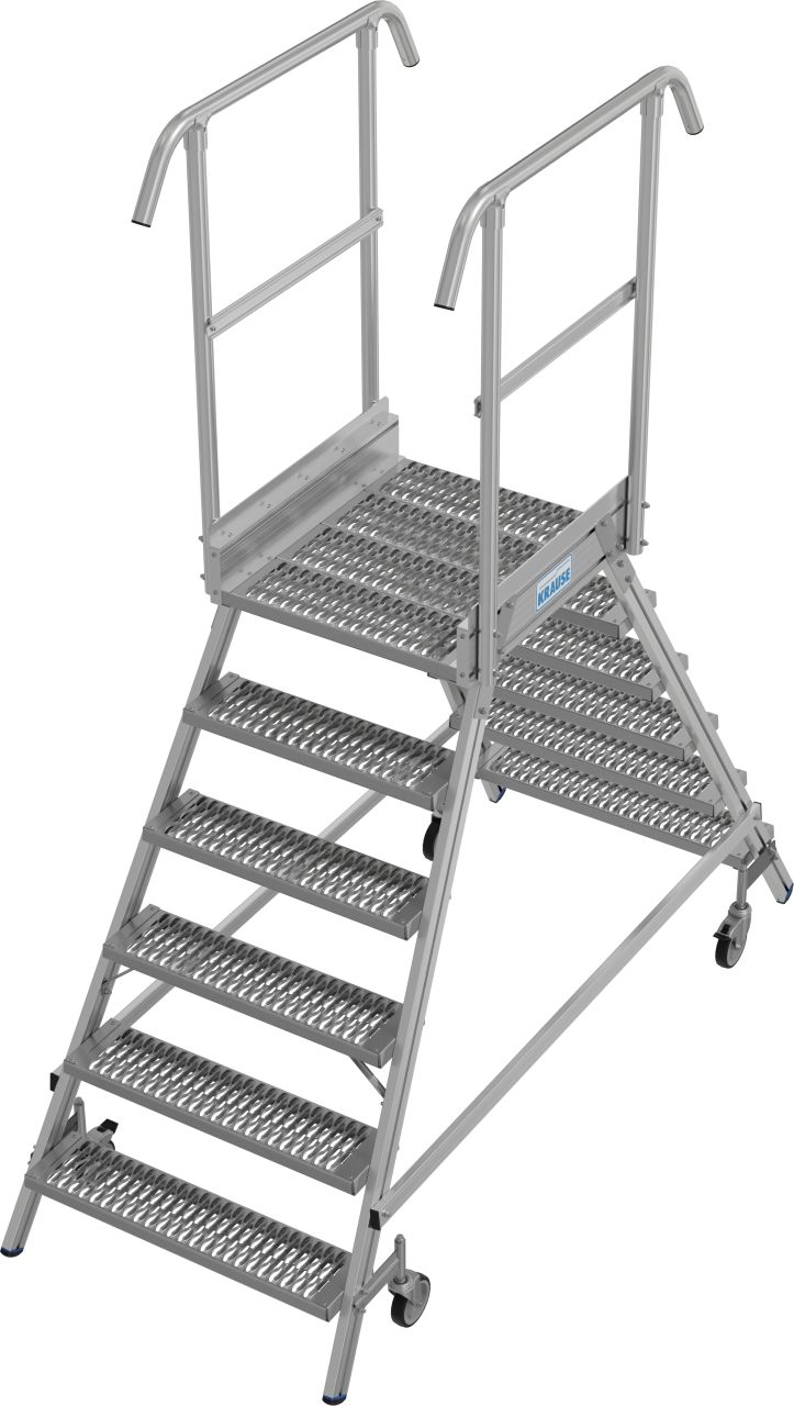 Двухсторонняя передвижная лестница с платформой Krause STABILO 2x6 ступеней из решетки с антискользящим рифлением класса R13 821461