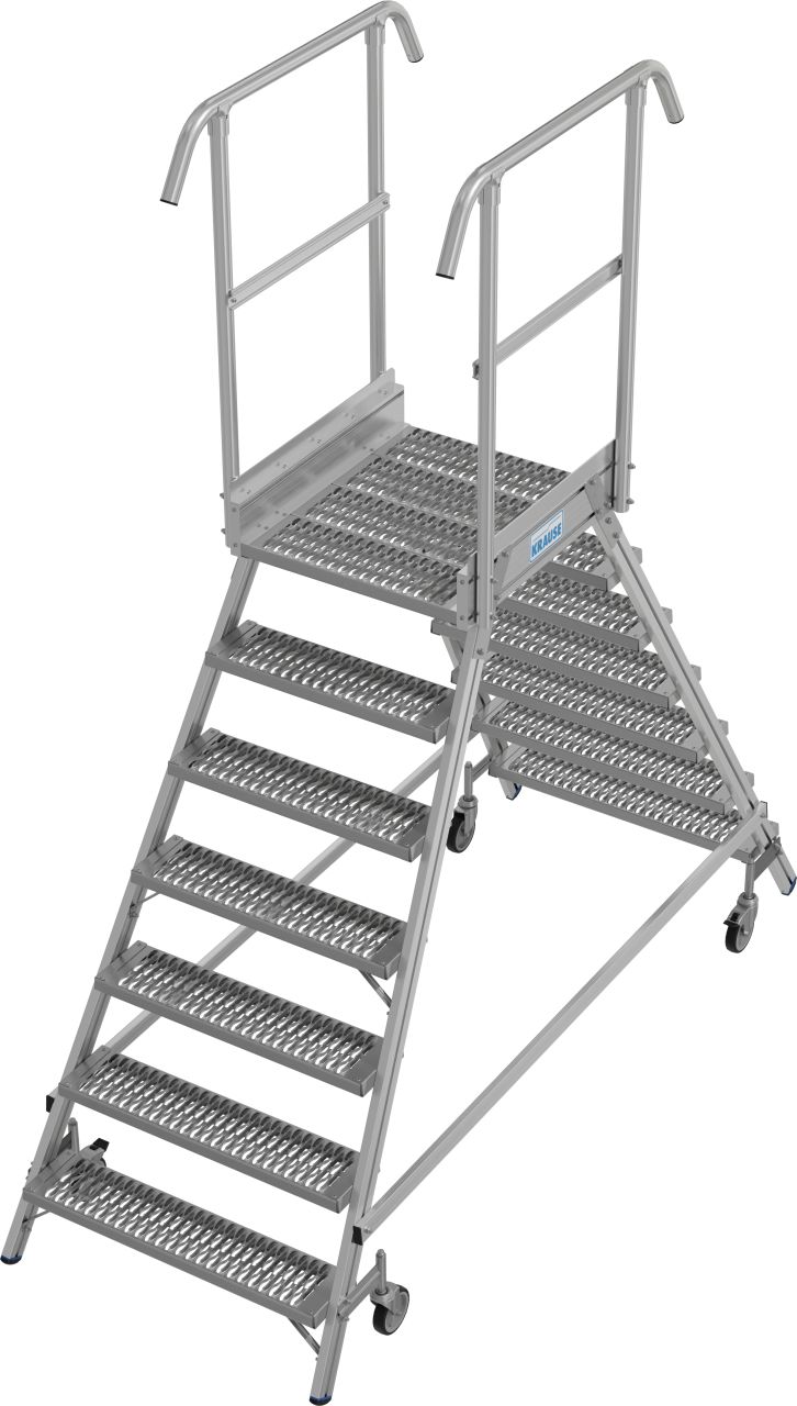 Двухсторонняя передвижная лестница с платформой Krause STABILO 2x7 ступеней из решетки с антискользящим рифлением класса R13 821478
