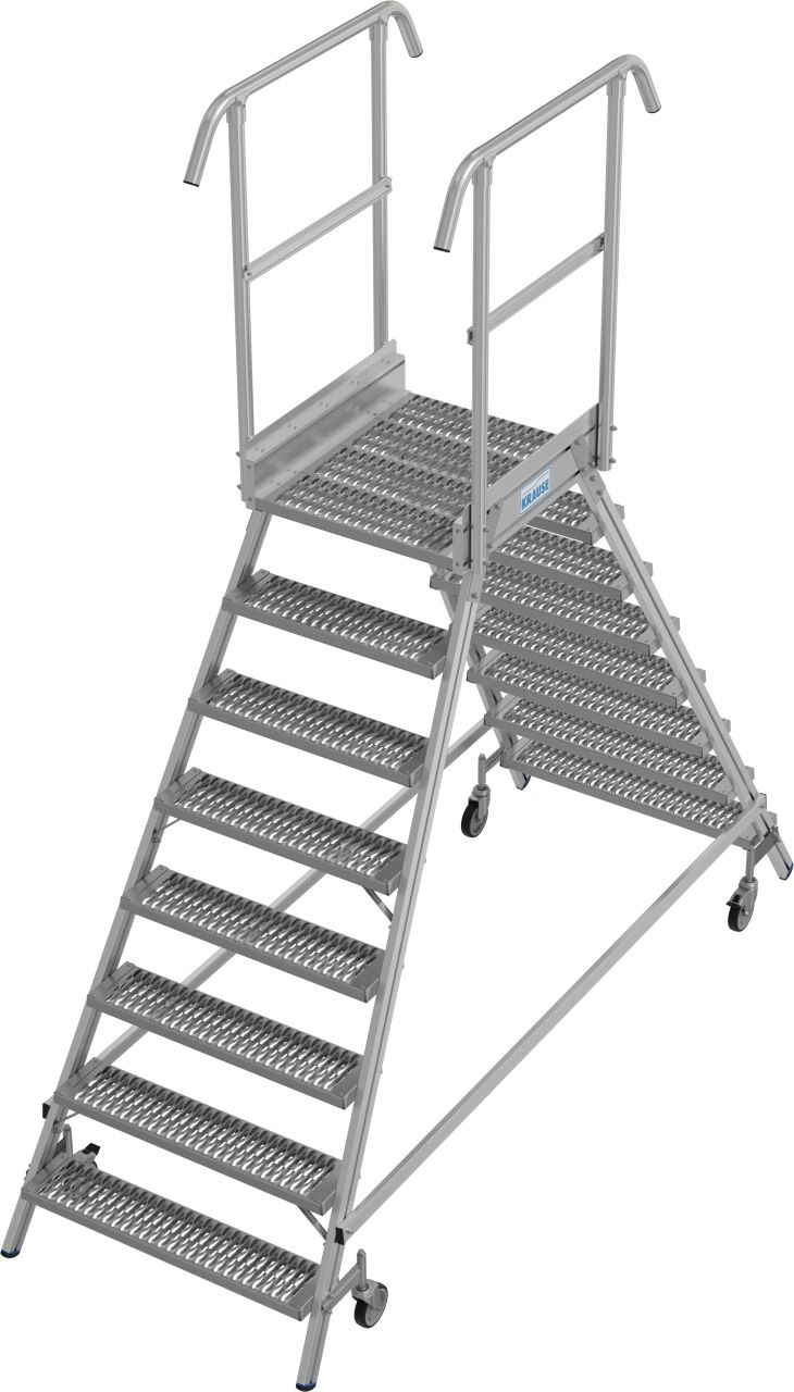 Двухсторонняя передвижная лестница с платформой Krause STABILO 2x8 ступеней из решетки с антискользящим рифлением класса R13 821485